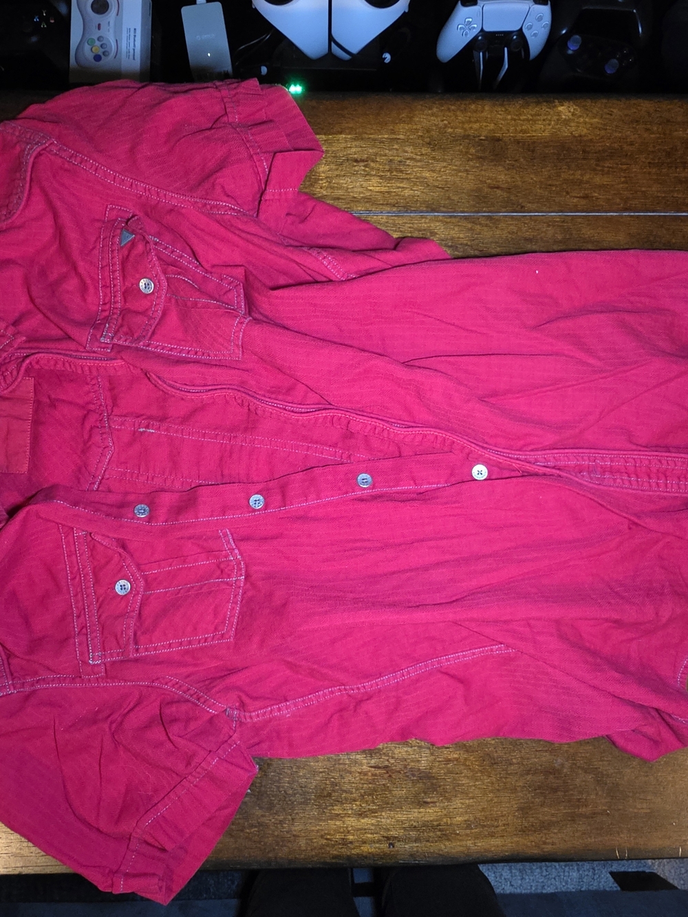 Guess Mens Red Button-Front Shirt